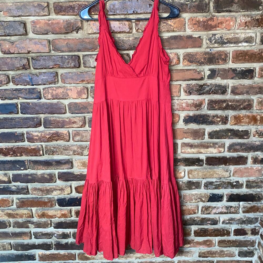 Anthropologie Odille Red Sleeveless Tiered Midi Dress Women's Size 8